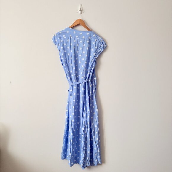 J.Crew Midi Wrap Polka Dot Dress Soft Rayon Light Blue Size Medium - Picture 5 of 7